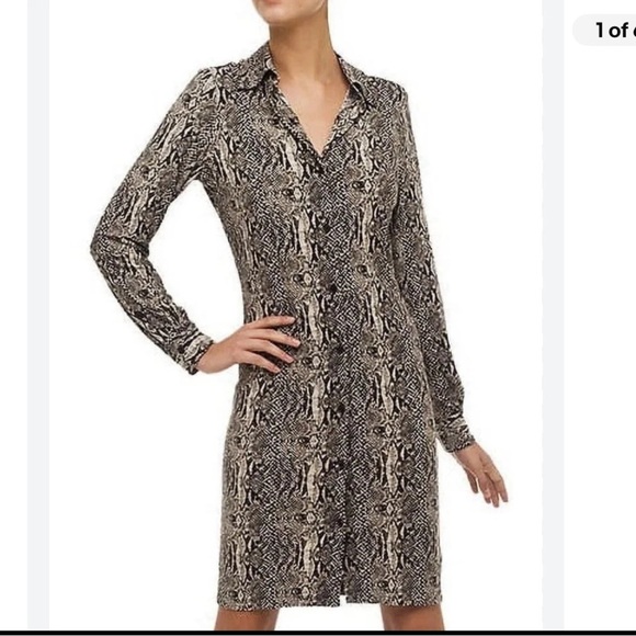 Norma Kamali Button down shirt dress in snake print 2023 stretch retro chic LG - Picture 2 of 13